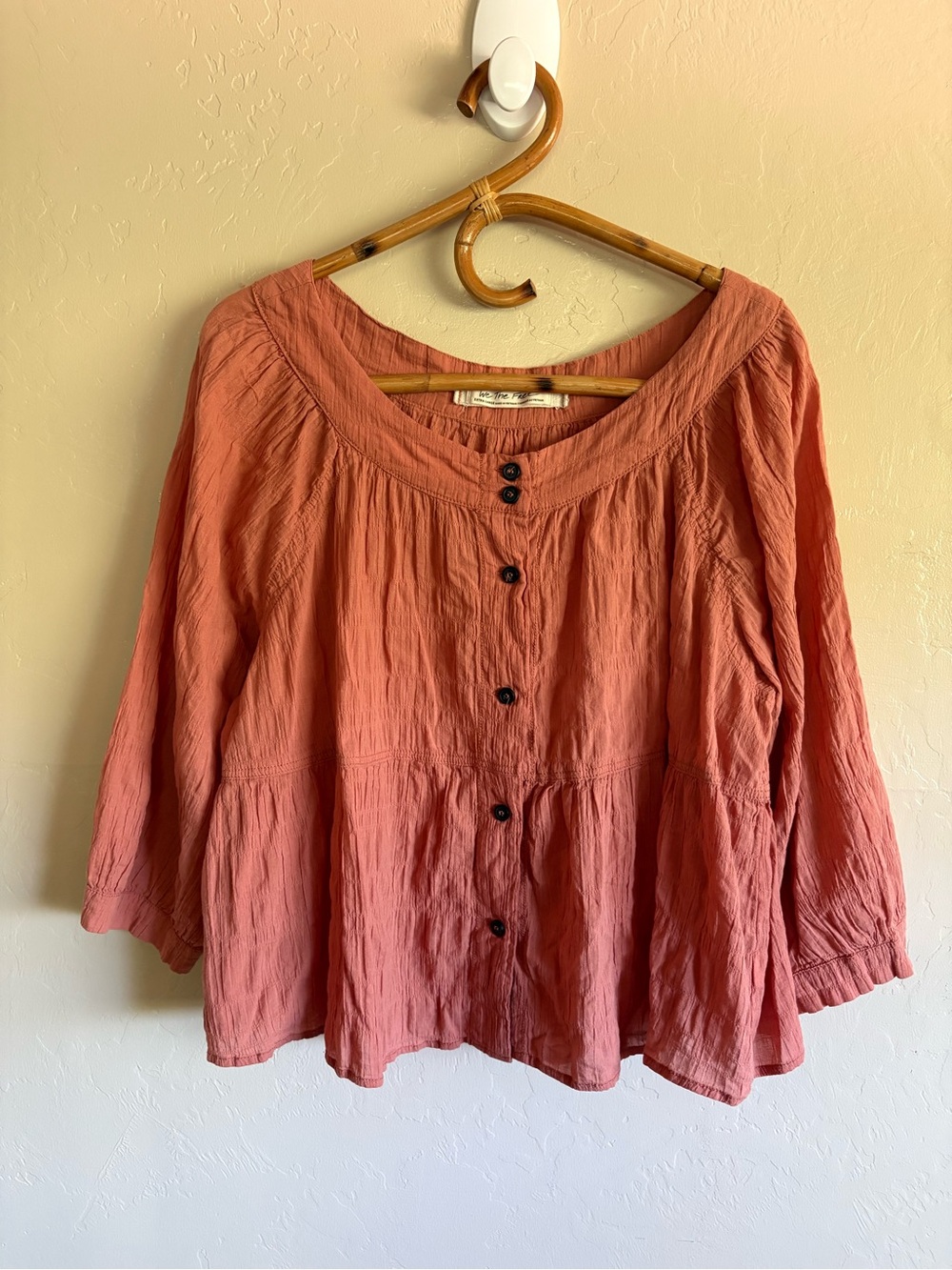 We The Free Sea To Shore Terracotta Orange Flowy Ruffle Button Down Blouse XL